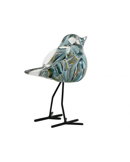 Oiseau Verre Sur Pieds Bleu Multico 11X8,5X15Cm