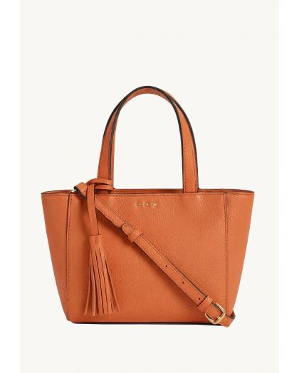 Mini Cabas 3 Clous Orange Cuir Vachette