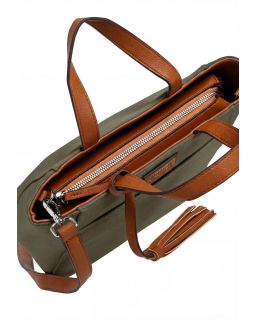 Baby Cabas Nylon Kaki Cuir Vachette