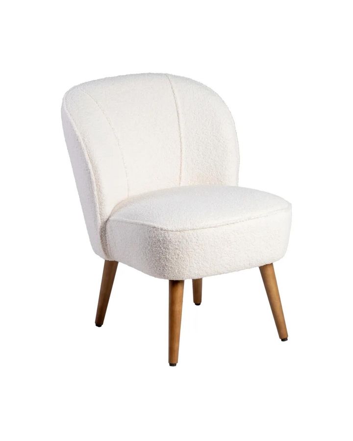 Fauteuil Beige Bois D' Hévéa Salon 54 X 64 X 73 Cm