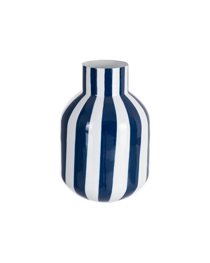 Vase Rayures Bleu Métal Décoration 18 X 18 X 24 Cm