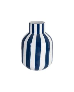 Vase Rayures Bleu Métal Décoration 18 X 18 X 24 Cm