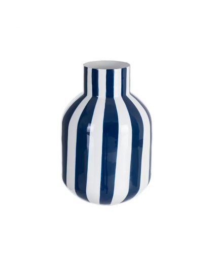 Vase Rayures Bleu Métal Décoration 18 X 18 X 24 Cm