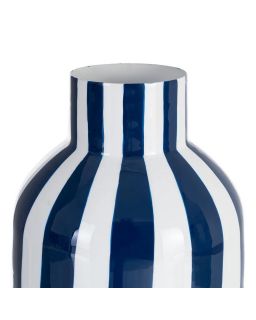 Vase Rayures Bleu Métal Décoration 18 X 18 X 24 Cm