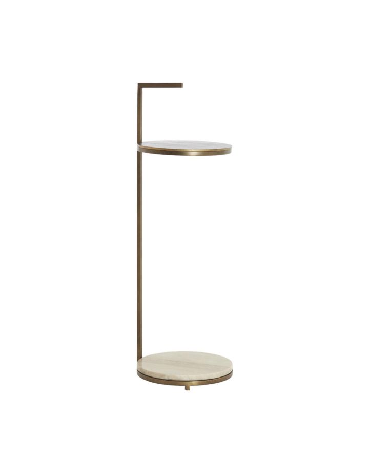 Table d'Appoint Ø26x76 cm Leda Marbre Sable/Gris + Brun/Bronze