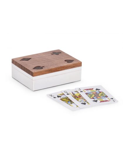 Décor Cartes Fortune Natur-Blanc, Taille 11,5X8,5X4Hcm