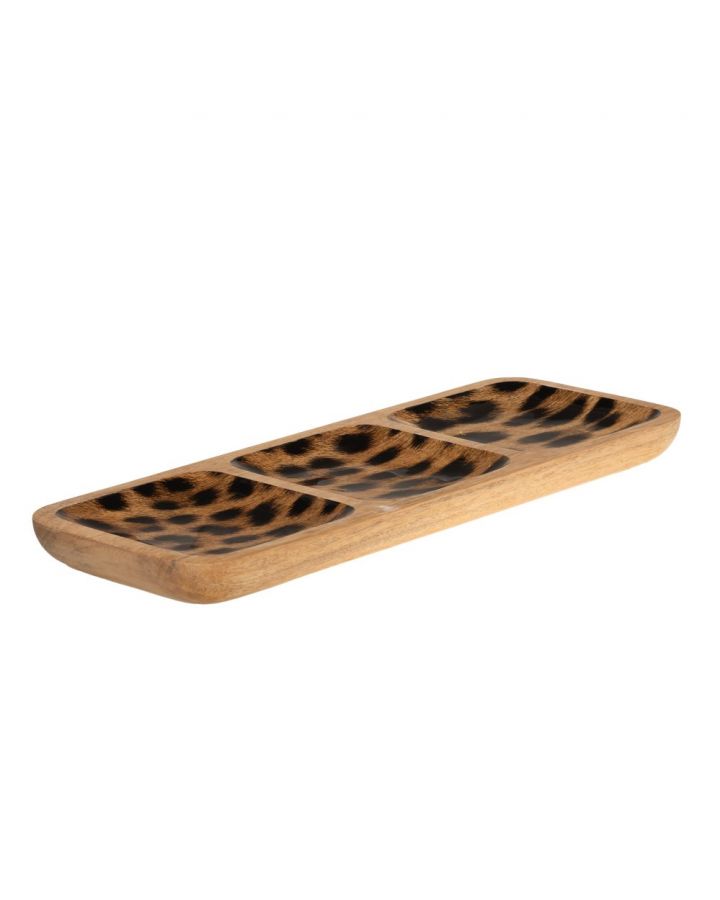 Plat Apéritif 3 Compartiments Motif Léopard 38X14 Cm