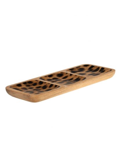 Plat Apéritif 3 Compartiments Motif Léopard 38X14 Cm