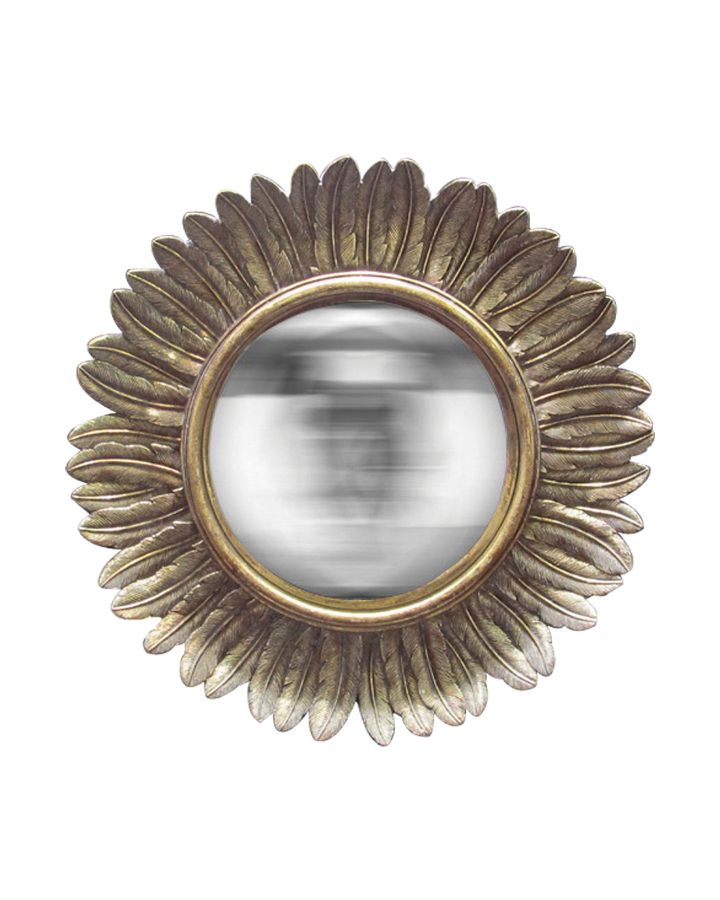 Miroir Soleil Convexe Plumes Dore Incurve 33Cm H17S0075G
