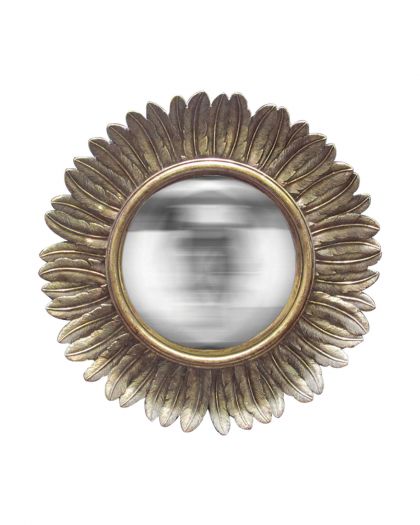 Miroir Soleil Convexe Plumes Dore Incurve 33Cm H17S0075G