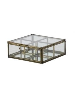 Boîte Déco 4 Comp. 14X14X5,5 Cm Alexandra Bronze Ant.+Verre