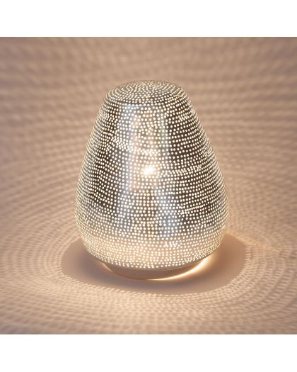 Lampe A Poser ConiqueFilisky Taille Mini En Acier Argent Ajourée Ø17 X 21Cm