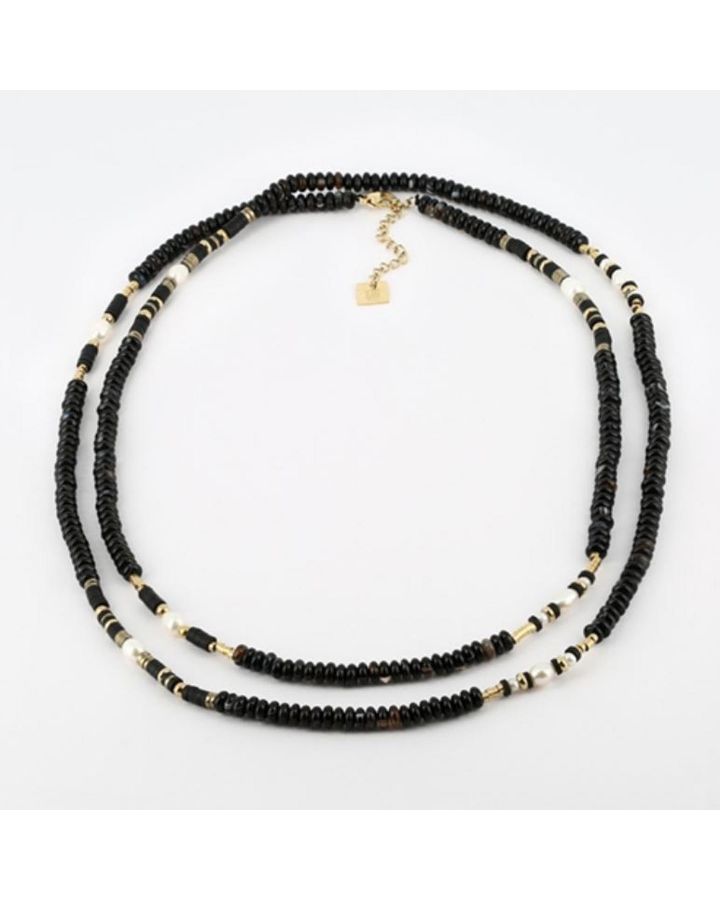 Collier,necklace Longlarge Onyx Noir Perle De Culture