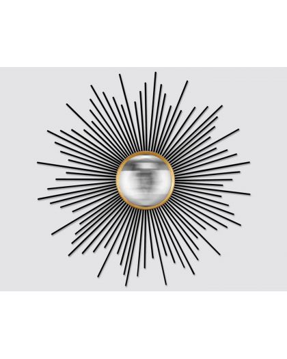 Miroir Soleil NoiretOr Convex Metal 93 X 93Cm