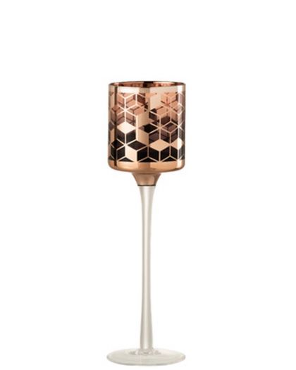 Photophore + Pied Yuka Verre Noir/Gris/Rose Small (7X50X9Cm)