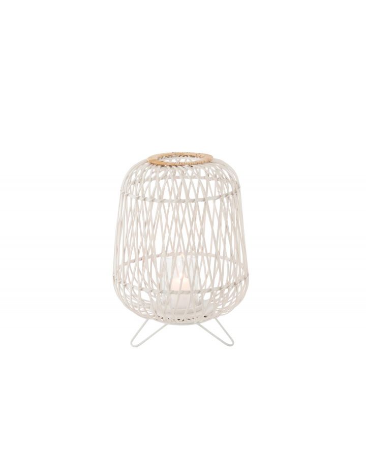 Lanterne Sur Pied Bambou Blanc/Naturel Medium (37X37X50Cm)