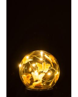 Cloche Boule Led Papillons Verre/Bois Or/Noir Medium (11X11X13Cm)