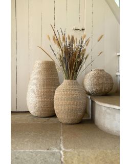 Vase Long Decoratif Zostere/Bambou Naturel (24X24X32,5Cm)