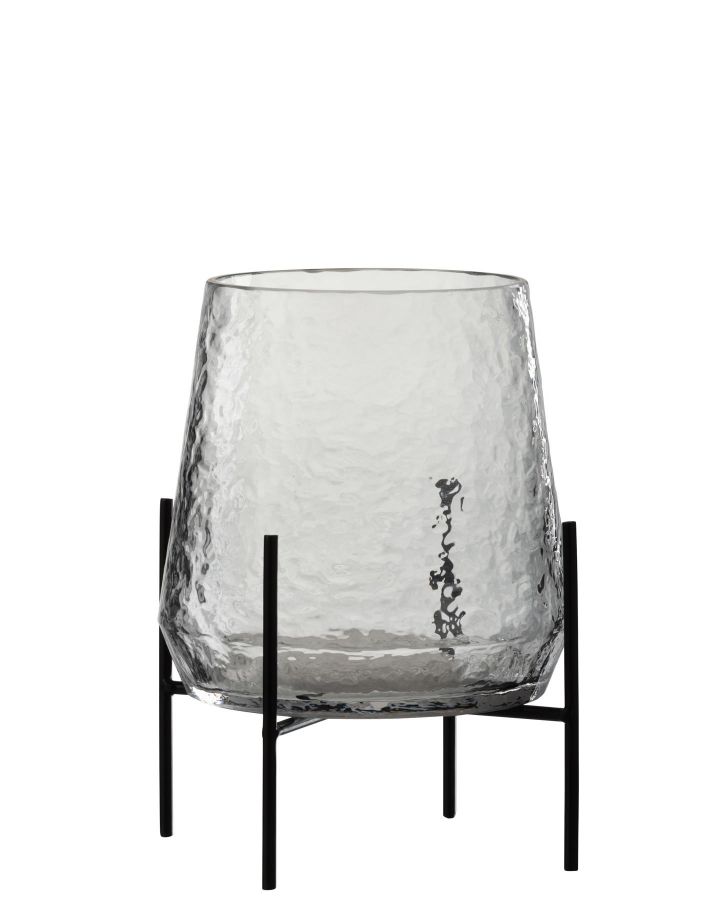 Vase + Pied Irregulier Verre Transparent/Noir Small (19,5X19,5X25Cm)