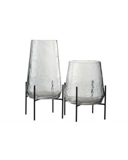 Vase + Pied Irregulier Verre Transparent/Noir Large (18,5X18,5X32Cm)