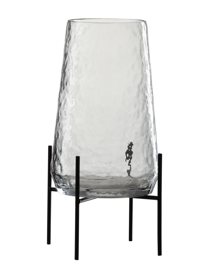 Vase + Pied Irregulier Verre Transparent/Noir Large (18,5X18,5X32Cm)