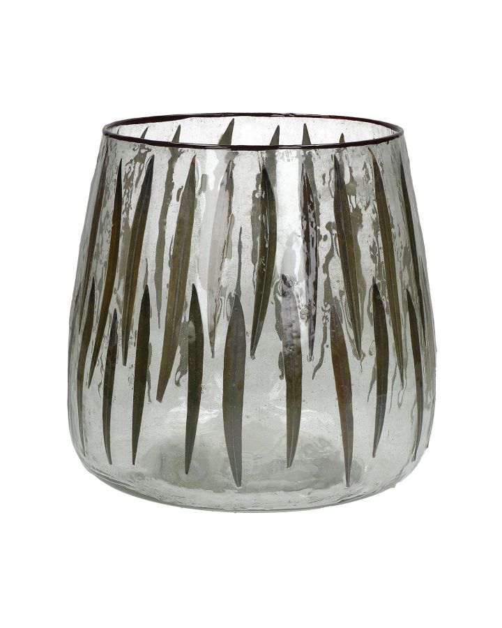  Woodstock Photophore Verre / Feuilles Ø20 X H 20Cm Vert Foncé