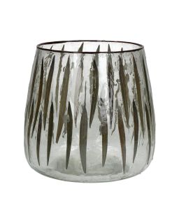  Woodstock Photophore Verre / Feuilles Ø20 X H 20Cm Vert Foncé