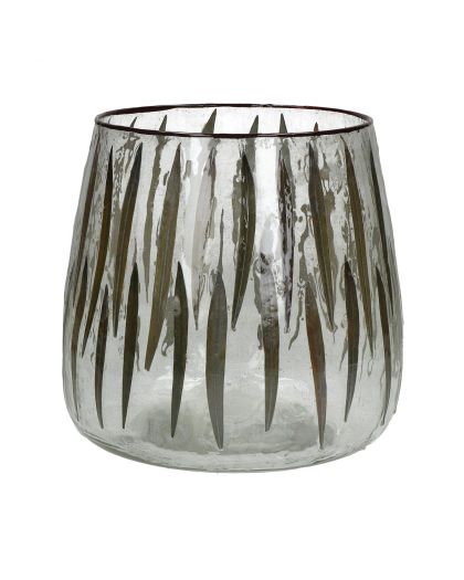  Woodstock Photophore Verre / Feuilles Ø20 X H 20Cm Vert Foncé