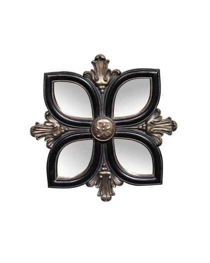 Miroir Arabesque Noir Et Dore 26,5 X 26,5Cm