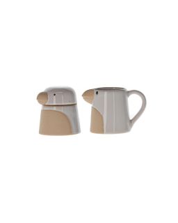 Sucrier+Crémier Perroquet Blanc Set/2, 15 x 9.4 x H10cm