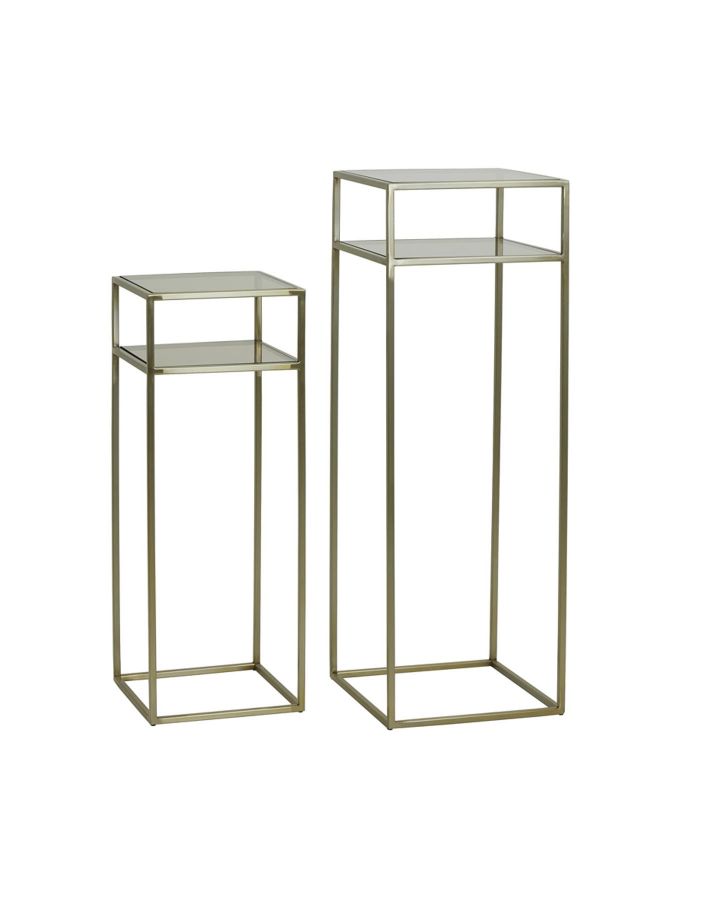 Pilier S/2 30X30X80+35X35X100 Cm Bilo Or Clair+Verre Brun