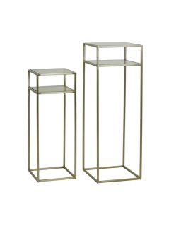 Pilier S/2 30X30X80+35X35X100 Cm Bilo Or Clair+Verre Brun