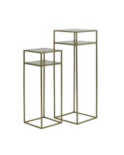 Pilier S/2 30X30X80+35X35X100 Cm Bilo Or Clair+Verre Brun