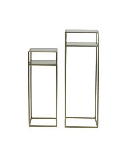 Pilier S/2 30X30X80+35X35X100 Cm Bilo Or Clair+Verre Brun