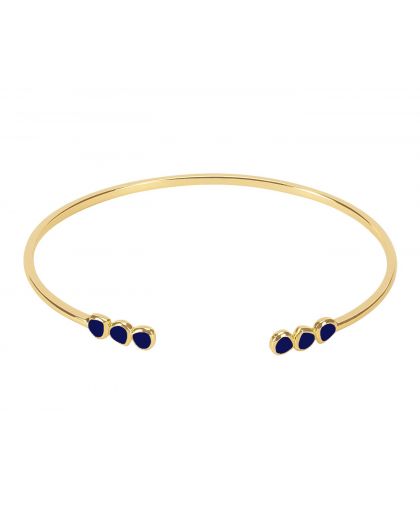 Jonc Ouvert Ajustable En Laiton Doré Et Laqué., Lumi, Couleur Bleu Nuit