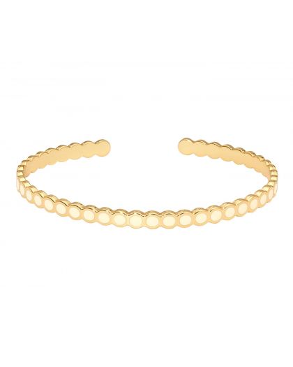 Jonc Ouvert Avec Rond Laqué Ajustable En Laiton Doré, Lumi, Couleur Blanc Sable