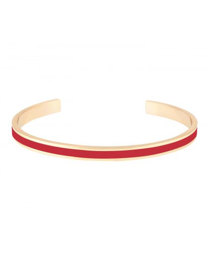 Jonc Ouvert Ajustable En Laiton Doré Et Laqué, Bangle, Couleur Rouge Salsa