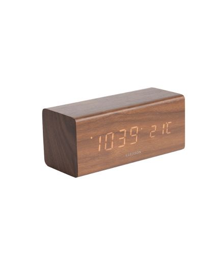 Bloc Horloge Alarme Noir Bois Vernis Blanc Led Cable Usb 16 X 7,2 X 7Cm
