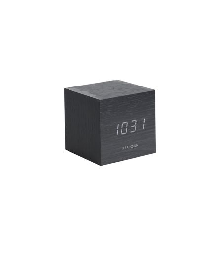 Mini Horloge Alarme Cube Noir Vernis Blanc Led Cable Usb 8 X 8 X 8Cm
