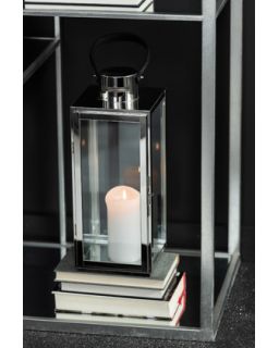 Lanterne Carree Metal/Verre Argent (22X21X65,5Cm)