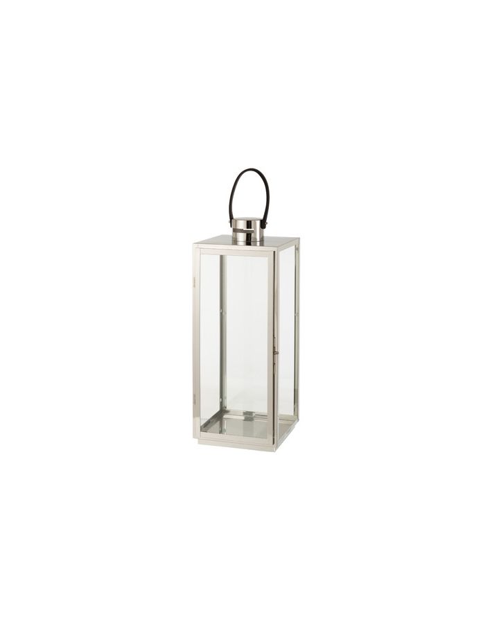 Lanterne Carree Metal/Verre Argent (22X21X65,5Cm)