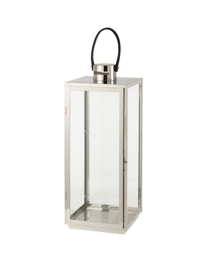 Lanterne Carree Metal/Verre Argent (22X21X65,5Cm)