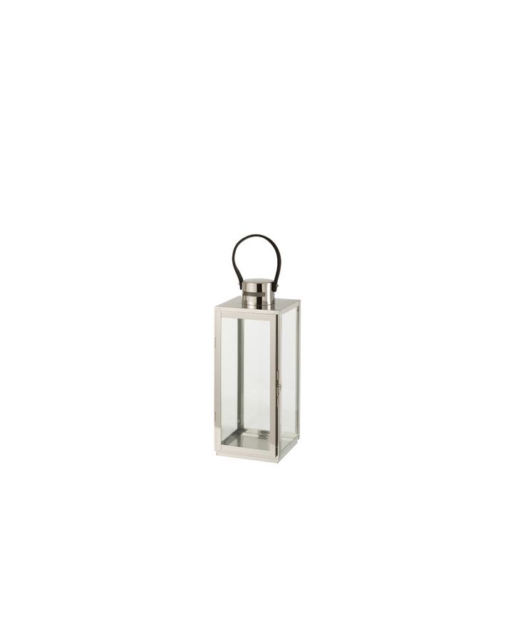 Lanterne Carree Metal/Verre Argent (17,5X16,5X51Cm)