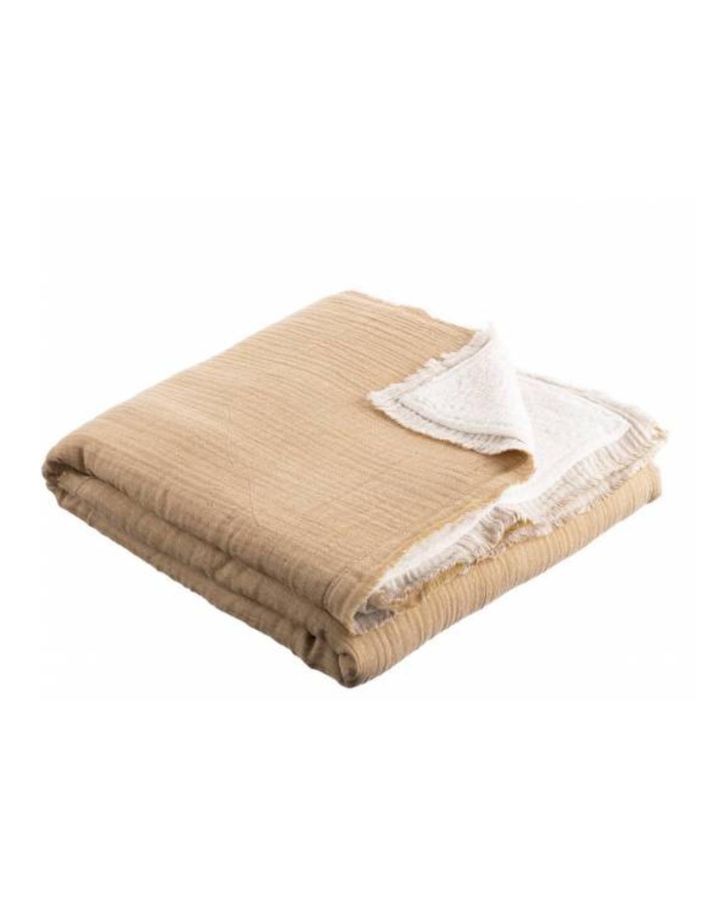 Plaid Célestine gaze de coton doublé sherpa safran