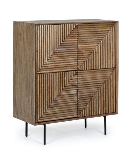 Meuble 4 Portes Darsey Structure En Bois De Manguier, Finition Avec Vernis, Pied