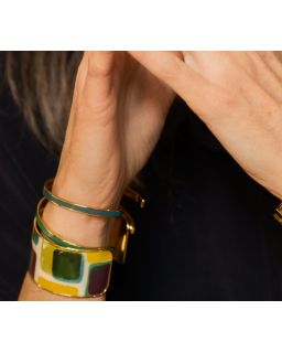 Jonc Ouvert Ajustable En Laiton Doré Laqué, Bangle, Couleur Bleu Parma