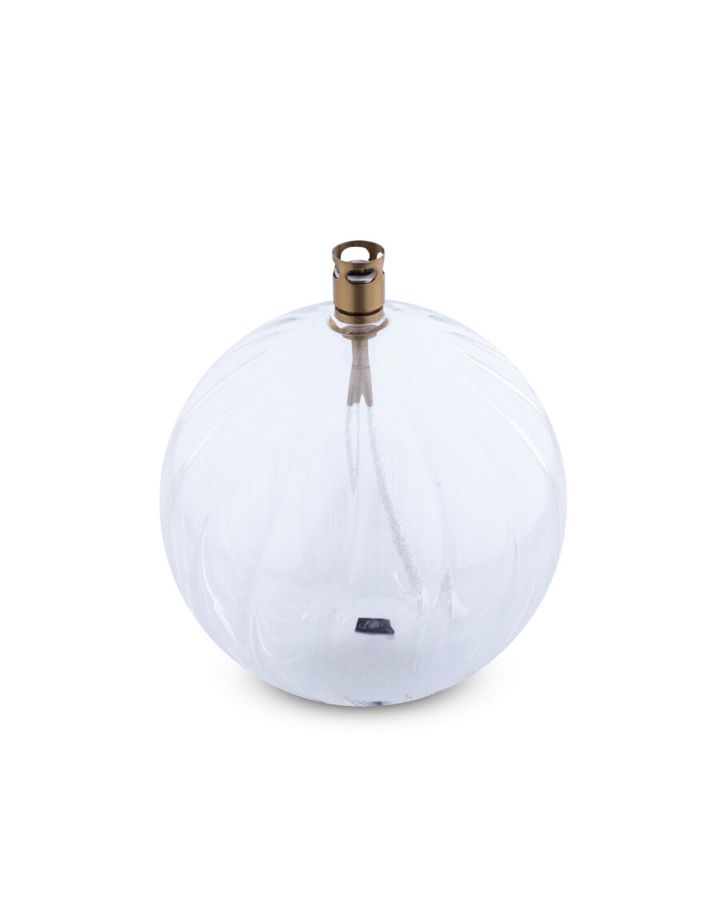 Lampe A Huile Elegant Taille L ,Verre StriéInox LaitonéMêche Fibre De Verre,