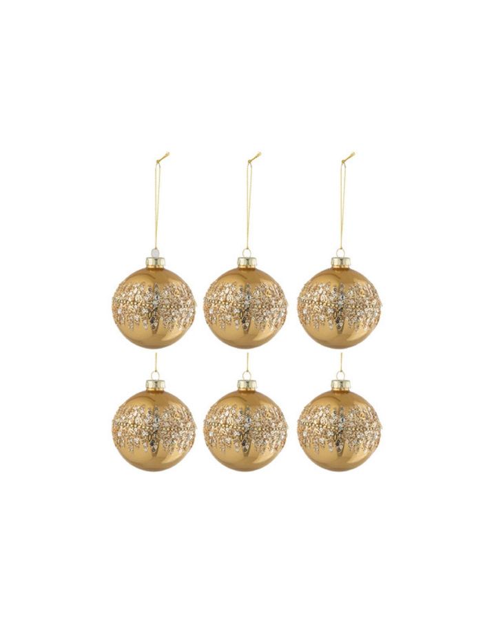 Boule De Noel Rond Paillettes Or Verre Brillant Ocre À L'Unité (8X8X0Cm)