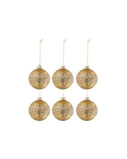 Boule De Noel Rond Paillettes Or Verre Brillant Ocre À L'Unité (8X8X0Cm)