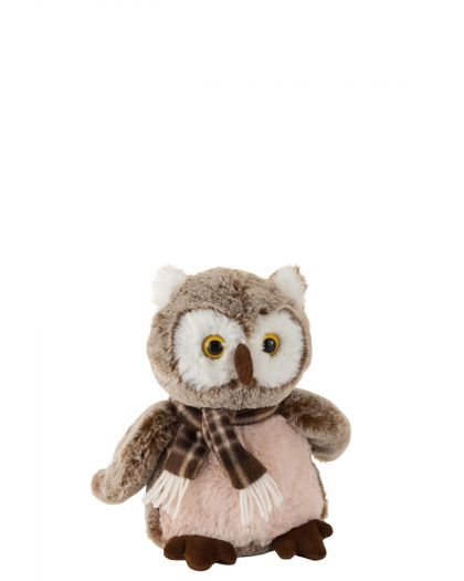 Chouette Avec Echarpe Peluche Marron / Beige Taille M (15X25.5X24Cm)